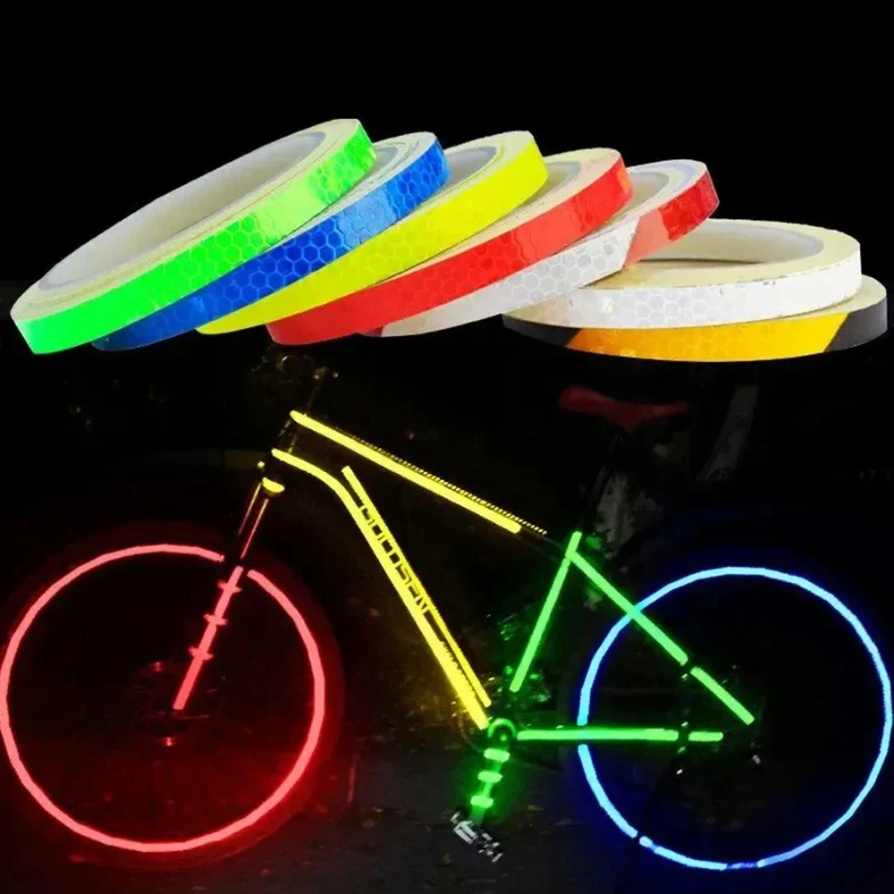 1cmx8m Bike Stickers Reflective Tape Fluorescent Safety Warning Strips MTB Cycling Tapes for Bicycle Helmet Motorcycle Scooter