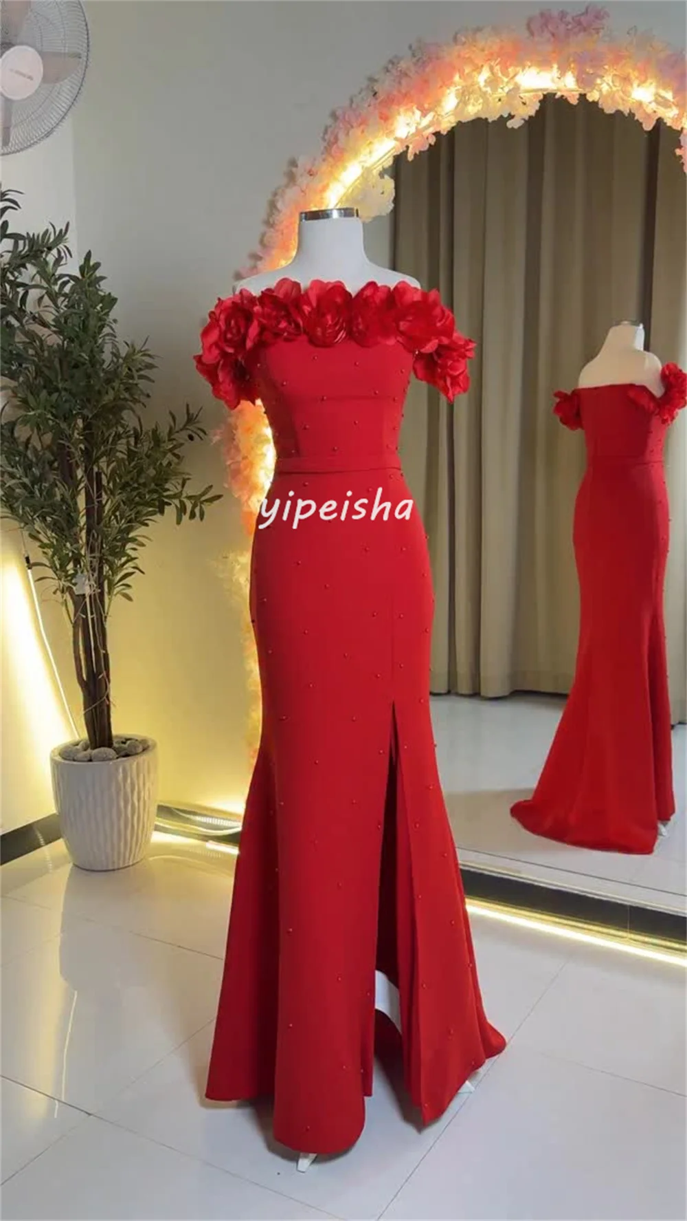 Индивидуальные современные стильные одинаковые трикотажные платья ручной работы с цветочным бисером Русалка с открытыми плечами Длинные платья Платья для особых случаев на заказ