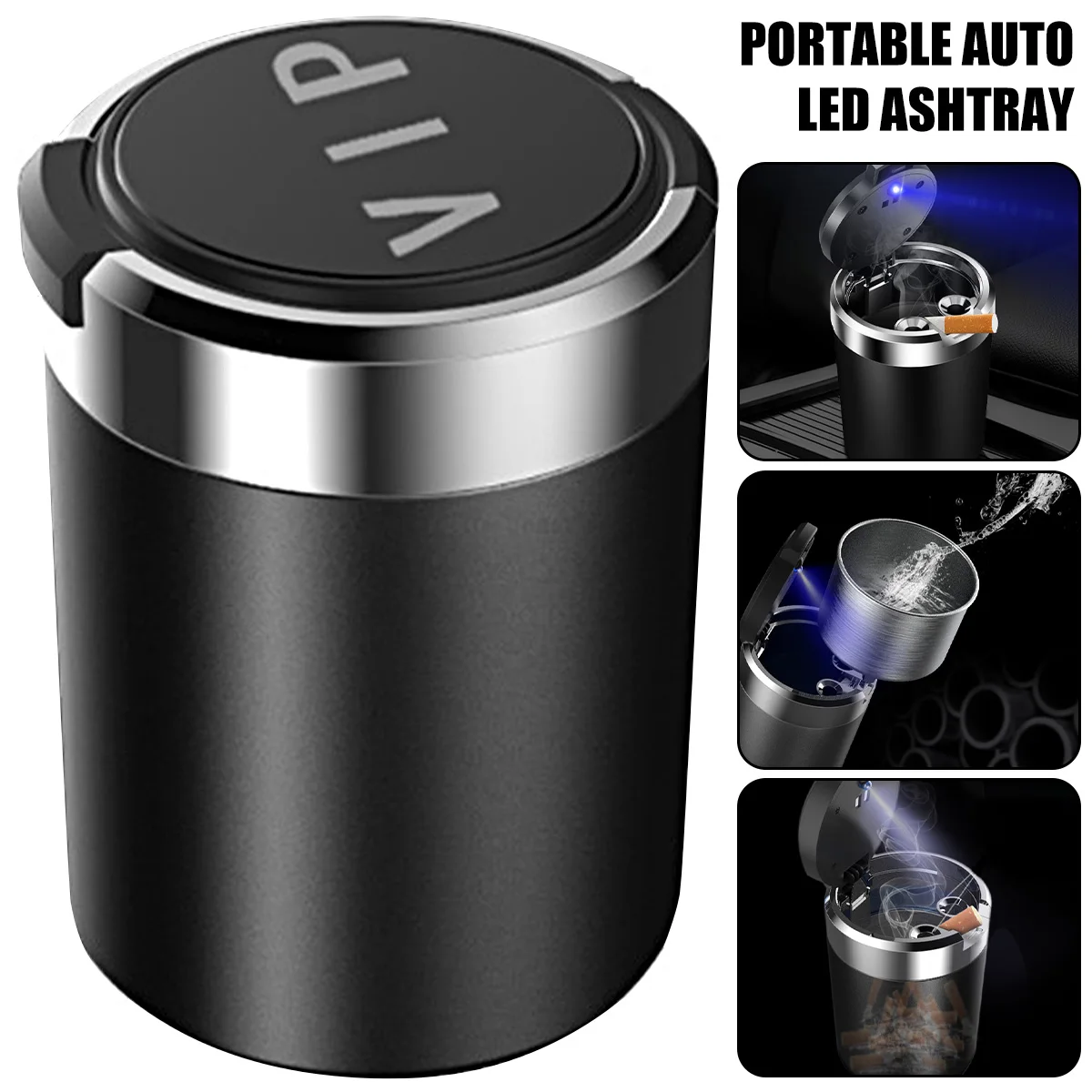 Car Ashtray with LED Light Portable Car Ash Holder Large Capacity Sealed Car Cigarette Ashtray Container Easy To Clean Universal