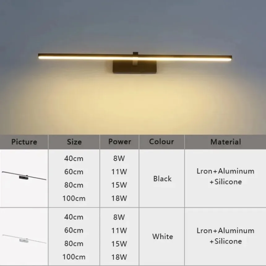 Imagem -06 - Lâmpada de Parede Led de Liga de Alumínio para Banheiro Moderno Minimalista Espelho Linha Leve Preto e Branco