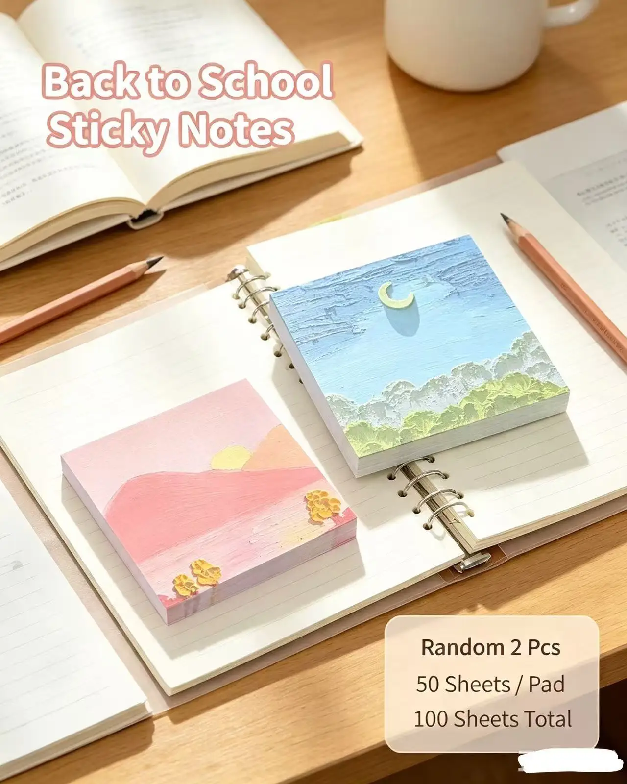 Back To School Aesthetic Oil Painting Sticky Notes Random 2 Pack Cute Landscape Memo Note Pads For Student Office DIY Journaling