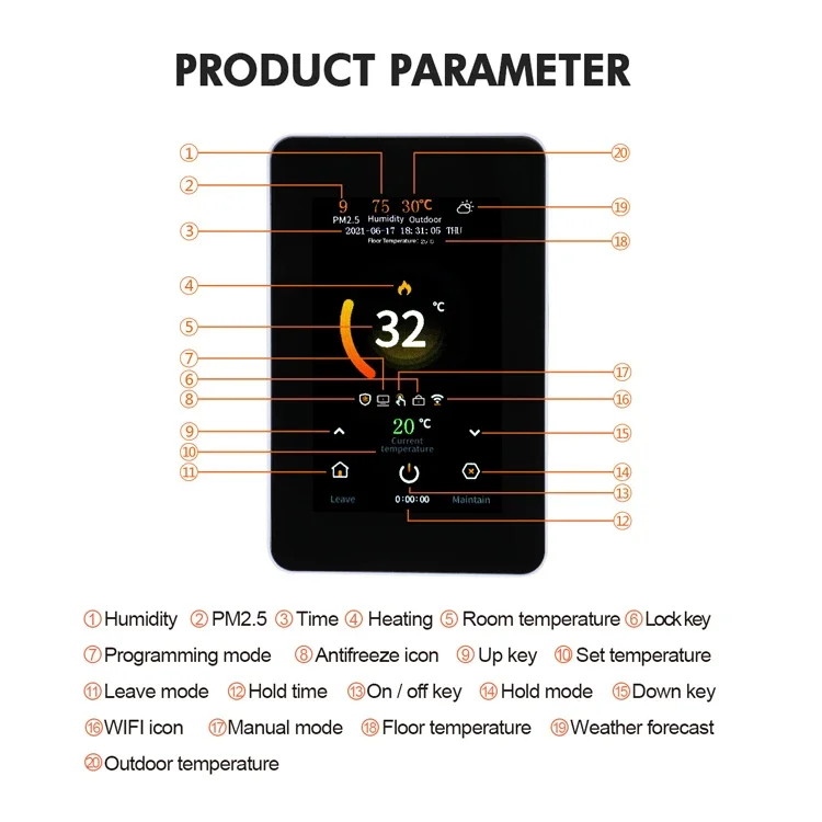 Grande termostato inteligente programável do WIFI do sistema HVAC da tela de toque de Digitas
