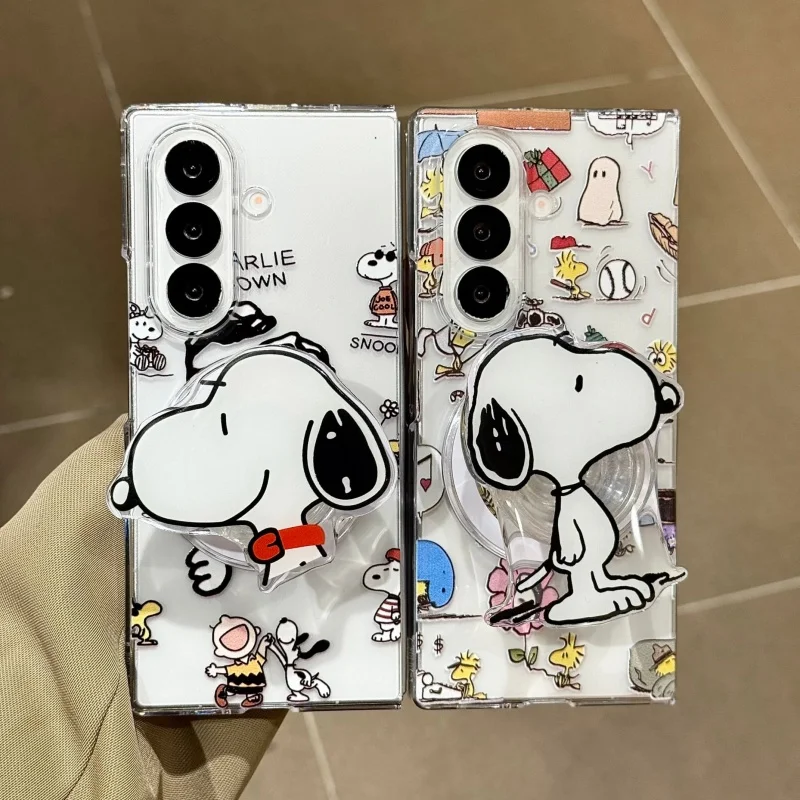 Cartoon Snoopy Charlie Brown Probe faucet Photo Magsafe Wireless Charge Phone Case For Samsung ZFold 3 4 5 6 7 8 Magnetic Holder