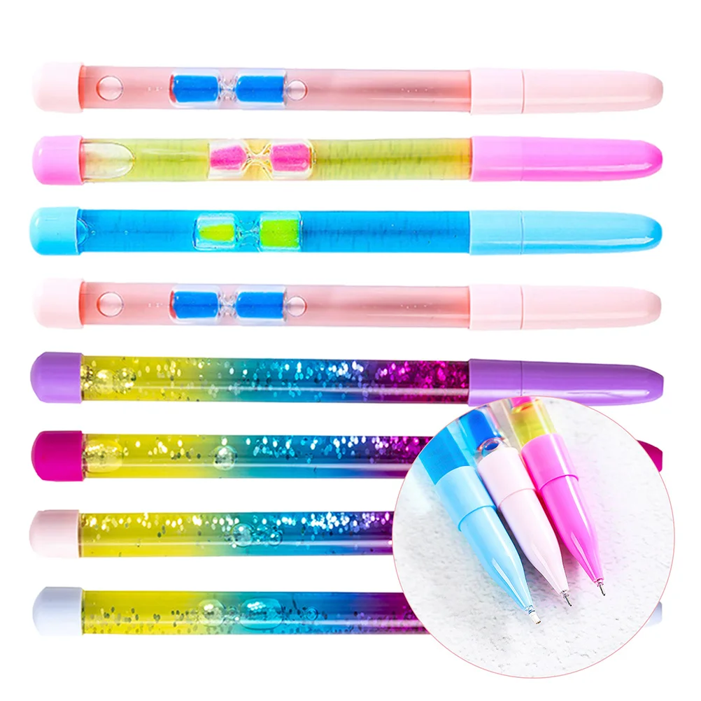 8Pcs Colorful Quicksand Pens Exquisite Workmanship Smooth Writing Pens for Kids Friends Personal Collection and Perform Supplies