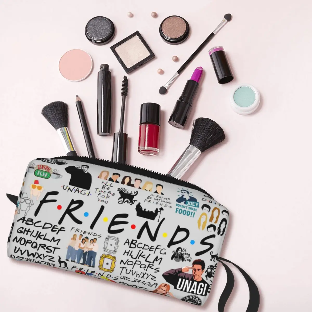 Friends TV Show American Makeup Bags Cartoon Central Perk Large Capacity Cosmetic Bag Trendy Outdoor Pouch for Purse Storage