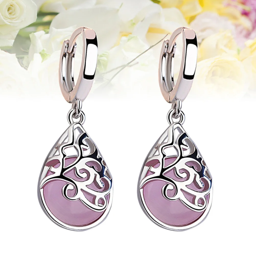 

Cat'S Eye Stone Earrings For Women Opal Tears Drop Dangle Jewelry Gift Pink White Copper Plated Cupronickel