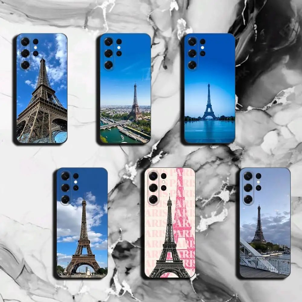 Paris Eiffel Tower Vintage Print for Samsung S26 25 24 23 22 21 Ultra Case Liquid Silicone Soft Shell Plus