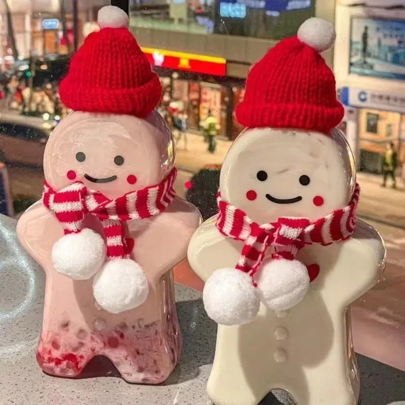 3set Christmas Bottles Gingerbread Man Bottle Party Candy Jar Juice Drink Bottle Xmas Plastic Kettle Kids Gift Christmas Decor