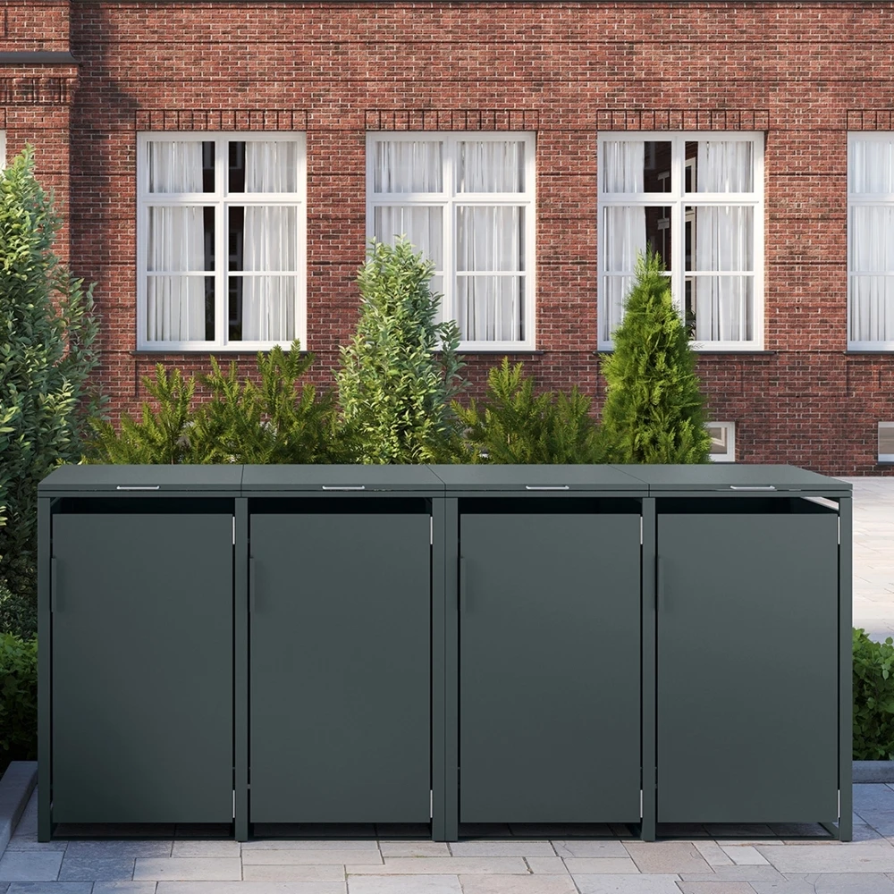 

Galvanized steel 60L outdoor trash can saves space and opens the top garden garbage storage shed for easy use