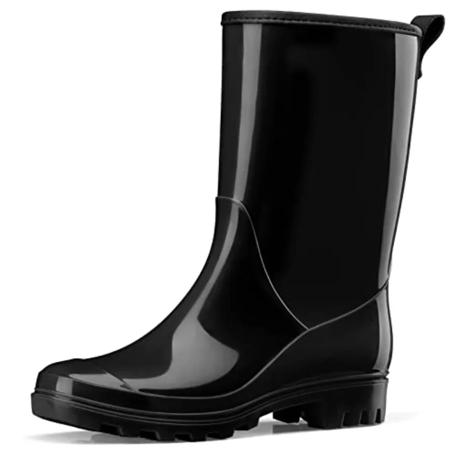 

HISEA Women's Mid Calf Rain Boots, Waterproof Garden Shoes Glossy Rubber PVC Rainboots with Wide Toe Box, Lightweight Outdoor M