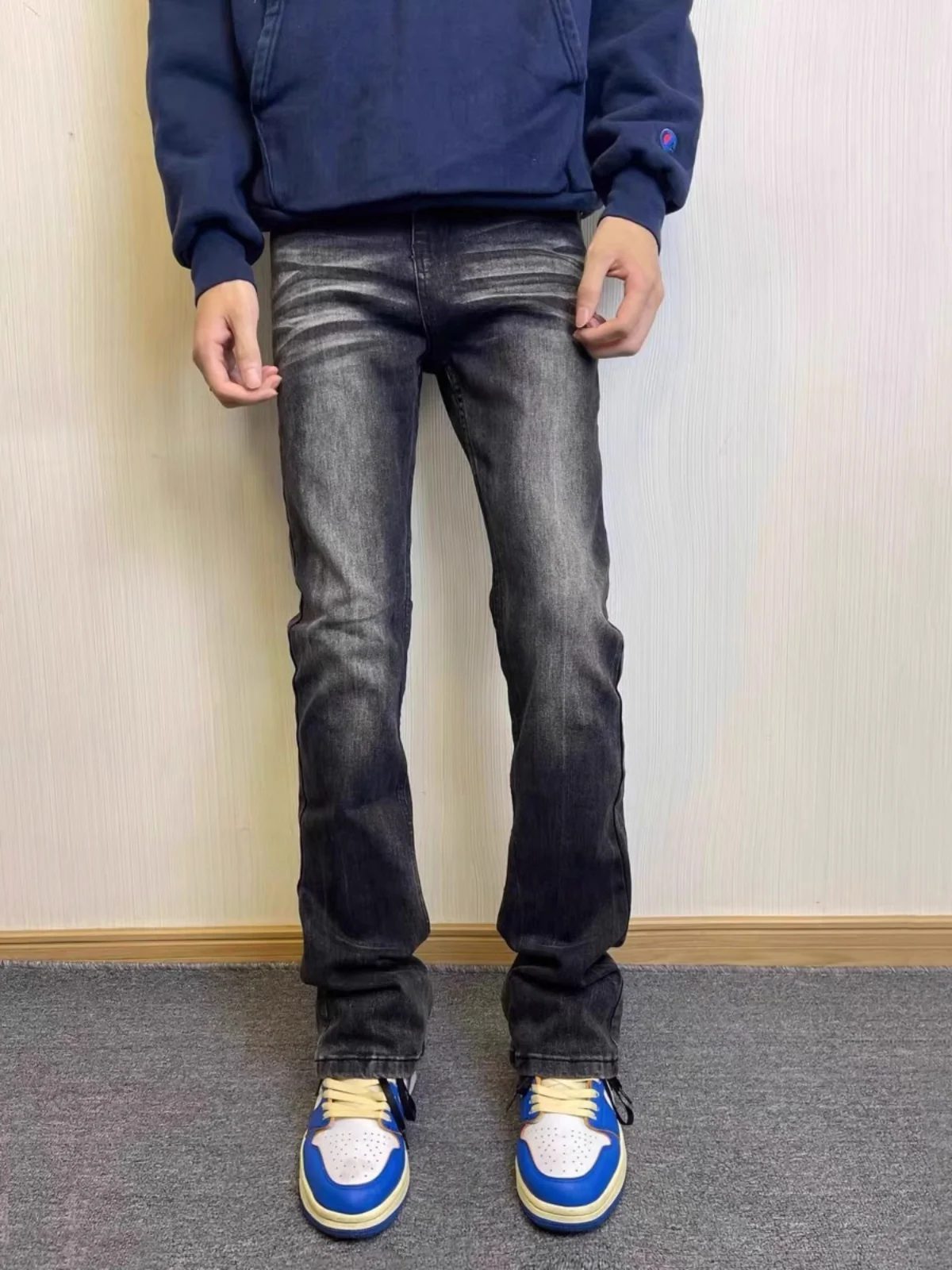 

Hand Washed American High Street Jeans Men's Cleanfit Spring Simple Slimming Casual Micro Flared Pants Youth Casual Jeans