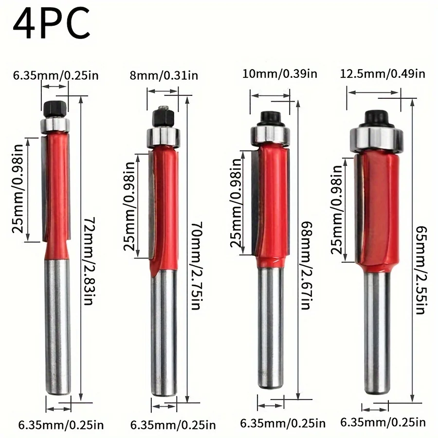 4pc Premium Woodworking Router Bit Set - Smooth Cutting for Professional Finish - Versatile Trimming & Detailing Kits