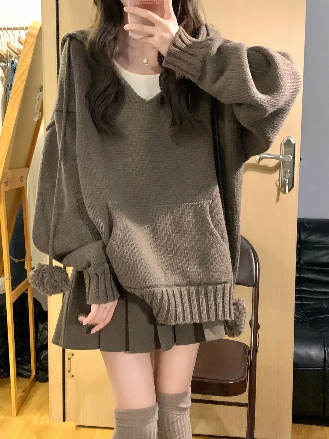 

plus Size Women's Lazy Sweater Pleated Skirt Set Autumn Winter College Style Fashionable plus Size Clothing Set