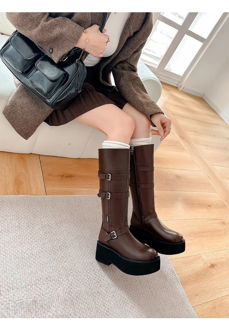 Botas de Tubo Largo con Platorma uesa y Plana, Botas de Tubo Largo con Significado Do para Mujeres Bajas, Botas de Moda