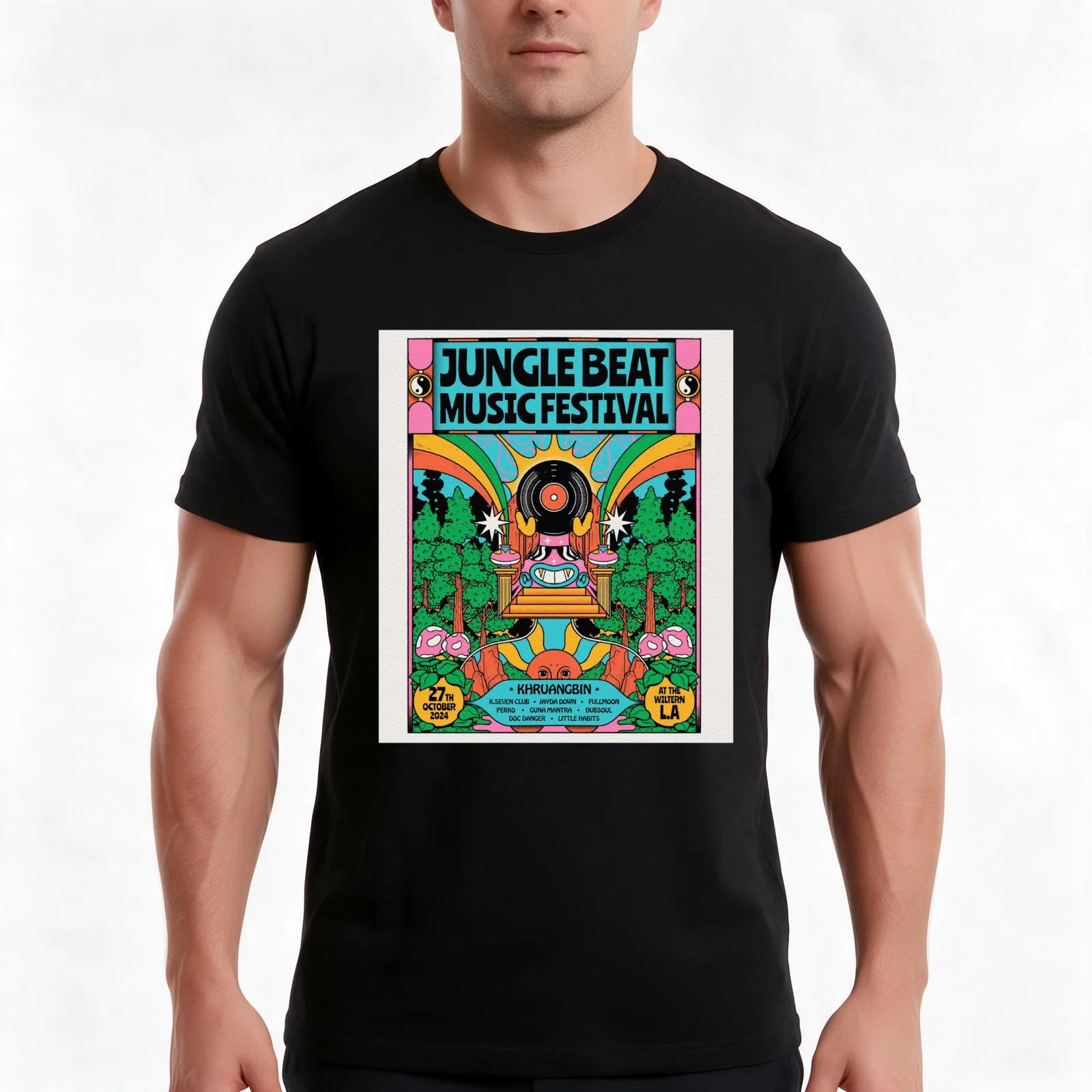 Jungle Beat Music Festival T-Shirt, Summer Casual Cotton Tee, Oversized Streetwear Tops, Vintage Graphic Print, Unisex Men Women