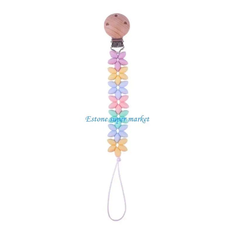 

090B Newborn Pacifier Clip Chain Silicone Beads Wooden Clasp Dummy Nipple Soother Holder Leash Strap Baby Teething