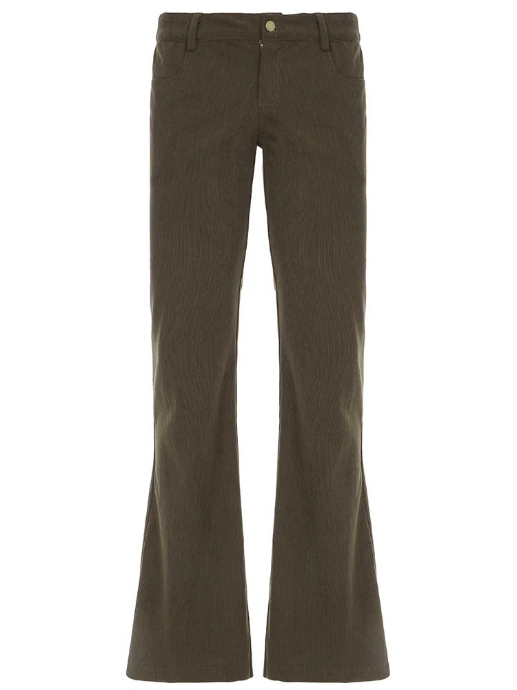 Vintage Aesthetic Leisure Flared Pants Solid Chic 90s Chic Pockets Trousers for Women Fashion Low Waisted Bottoms