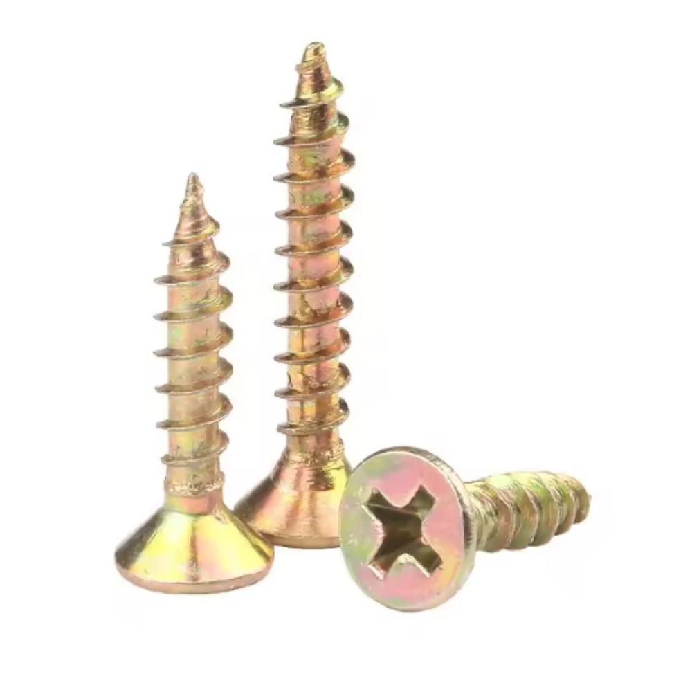 

100pcs Flat Head Self-Tapping Wood Screws M5 Color Zinc Flat Head Phillips Tip Wood Screws Fasteners for Drywall and Fiberboard