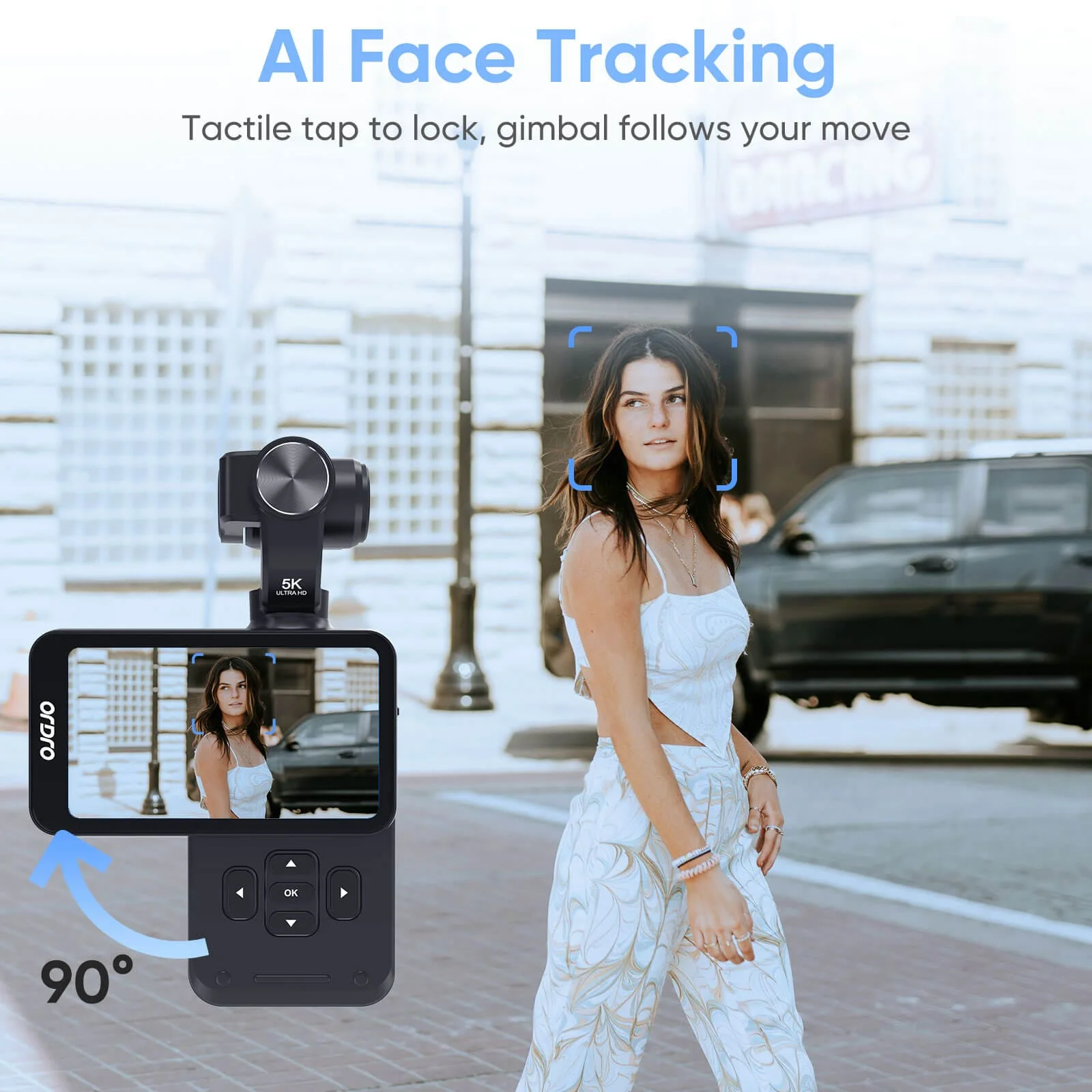 OEM 5K Pocket 3-Axis Gimbal Camera With 3.5'' Touch Screen, IR Night Vision, 120° Wide Angle M5 Handheld Stabilizer Camera