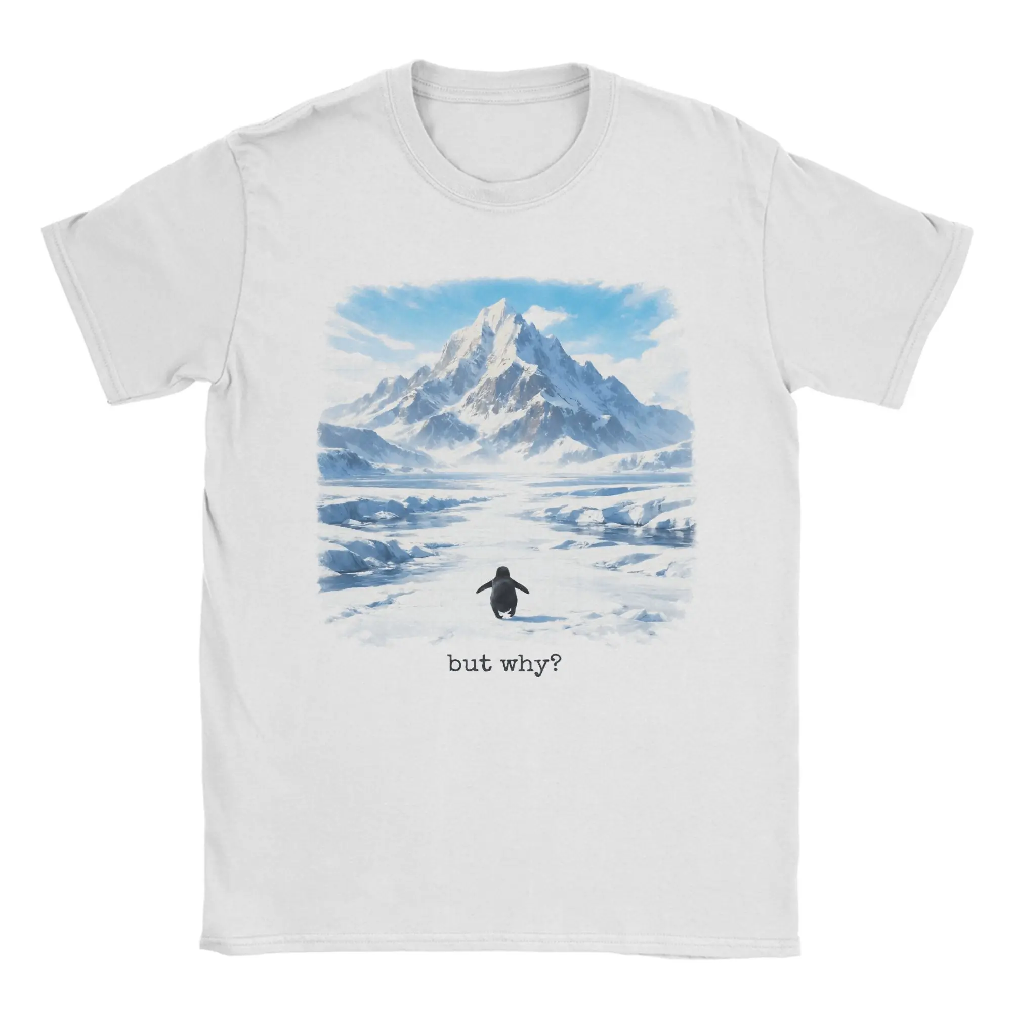 Vintage But why The penguin goes alone T-Shirts Men Round Collar Pure Cotton T Shirt  Short Sleeve Tees Classic Clothing