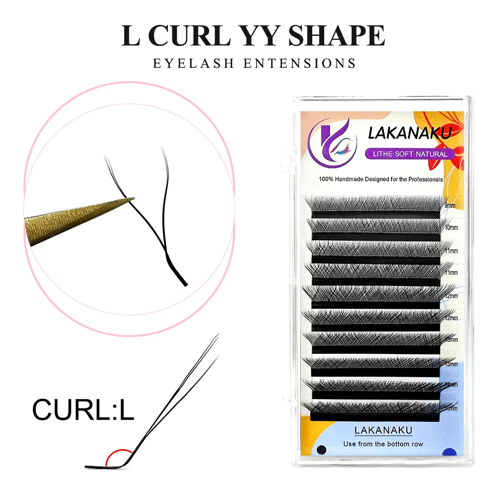 LAKANAKU M/L/C/D/DD Curl YY Shape Lashes 8-15mm Cilios YY Natural Soft Brazilian Eyelash Premade Volume Fan Lash Extension