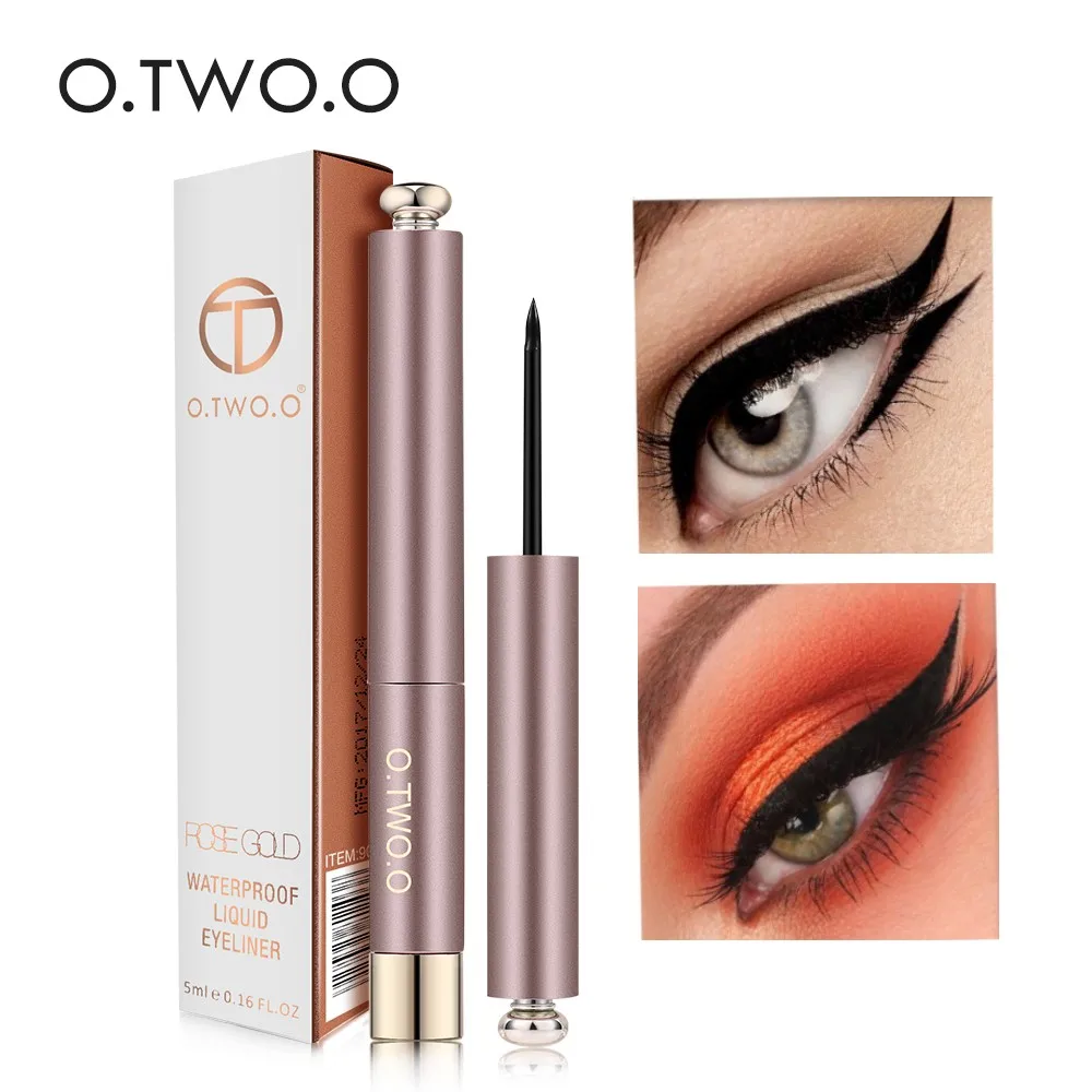 O.TWO.O Waterproof Liquid Eyeliner Pen Two Types Brush Tip Easily Draws Long Lasting Eye Liner Pencil Thin Thick Defined Lines