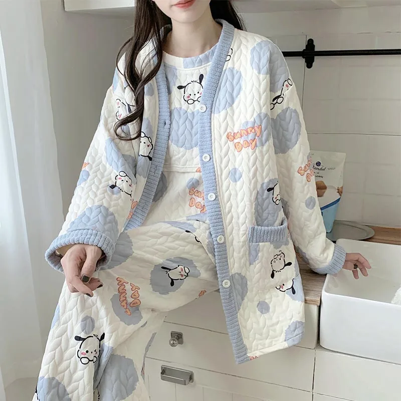 Autumn Winter Fashion Maternity Pajamas Cotton Jacket Pants And Breast Feeding Three Pieces Leisure Pregnant Women Home Textiles