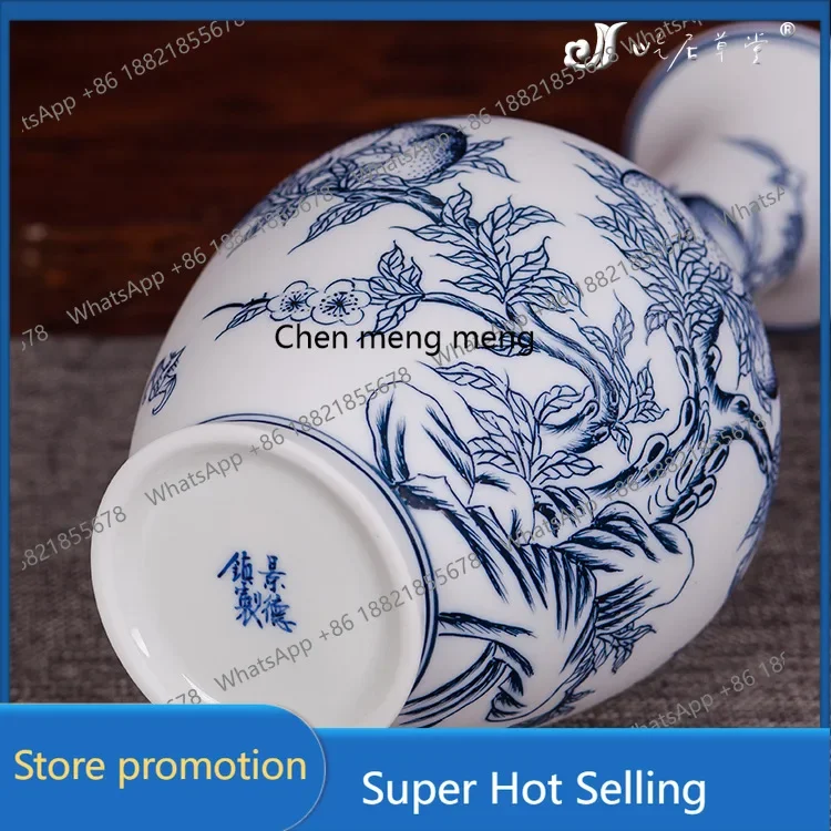 A6239 Hand painted nine peach long neck bottle Jingdezhen ceramic small vase blue and white porcelain