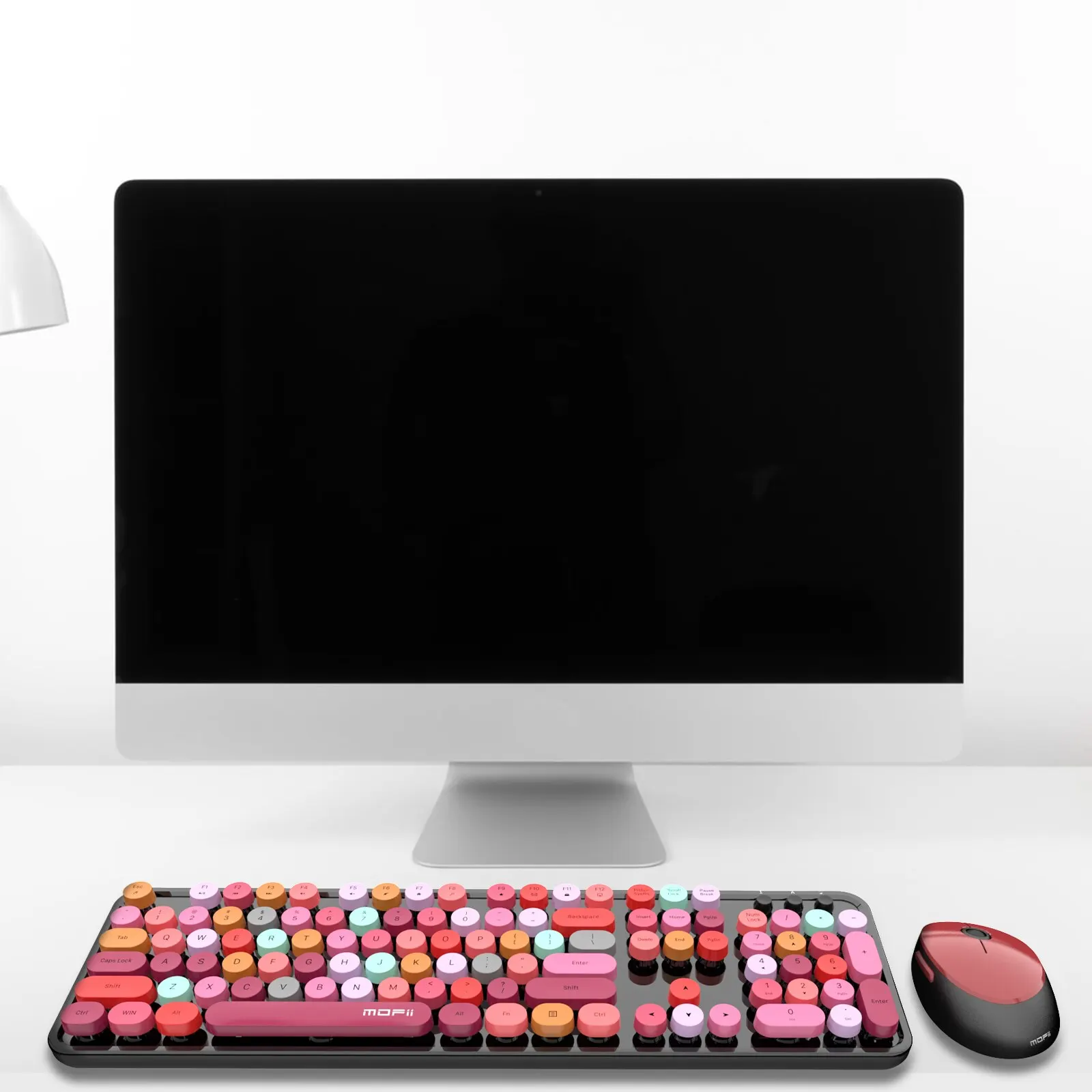 MOFII SWEETWireless Keyboard dan Mouse Combo,2.4G Plug and Play Keyboard mesin tik dan Mouse nirkabel Set untuk Windows, Desktop