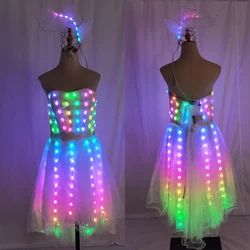 Full color LED lighting Tutu Skirt Sexy Micro Mini Skirts Night Club Lace Gown Trailing Skirt Court Dance Cosplay Ballet Costume