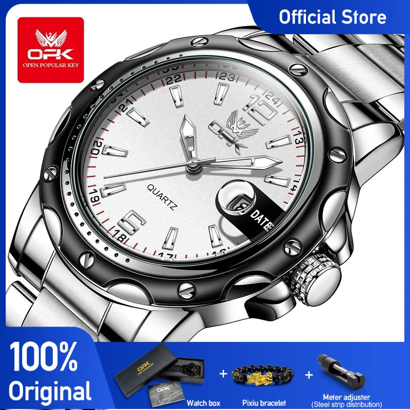 OPK 6026 Watches For MenOriginal Waterproof Quartz Watch Luminous Wristwatch Stainleess Steel Male Date Display Reloj Hombr