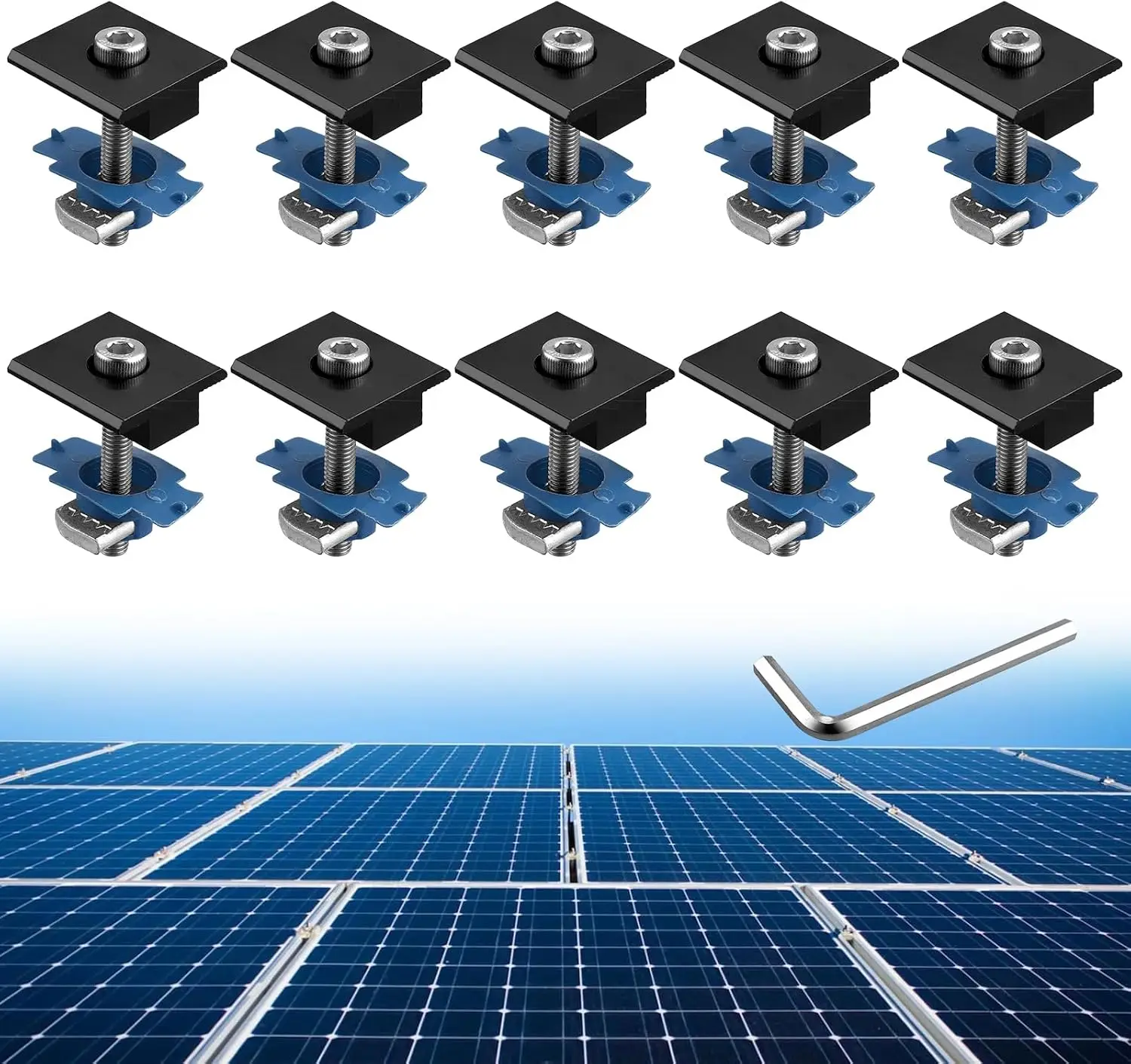 10pcs Solar Panels Mid Clamps for Unistrut,Aluminium Solar Panel Brackets 30mm/35mm,for Metal Roof,Tin Roof,Flat Roof,Sheet Roof