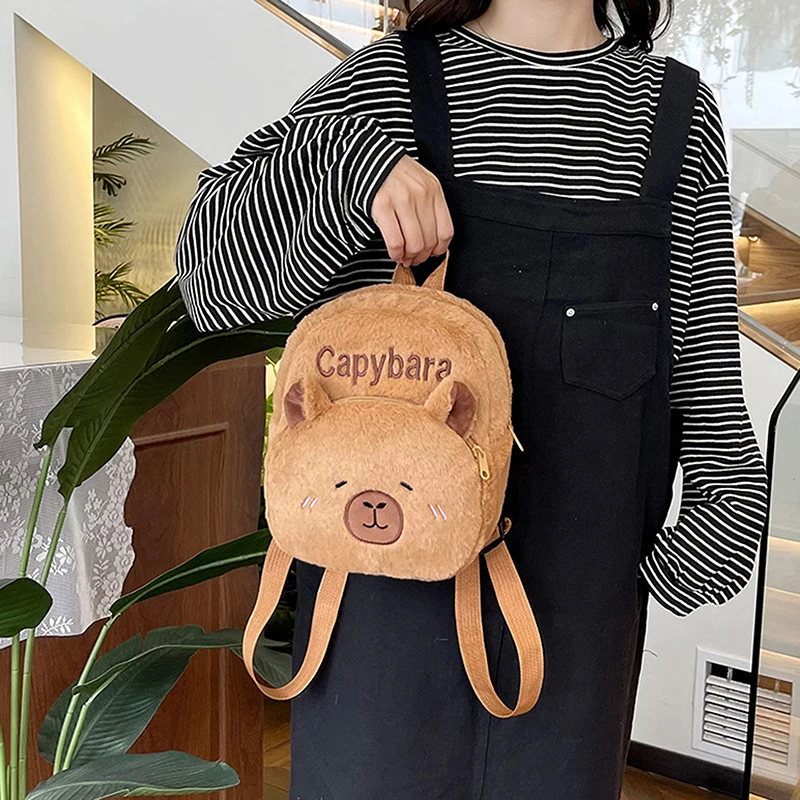 새로운 Capybara 인형 플러시 배낭 휴대용 만화 동물 귀여운 Capybara 배낭 플러시 여성 가방 여자 아이를위한 선물