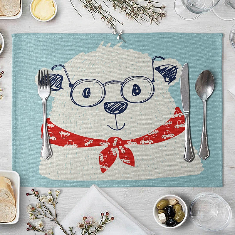 Children's Cartoon Animal Print Placemat, Washable & Durable Family Dining Kitchen Table Mat
