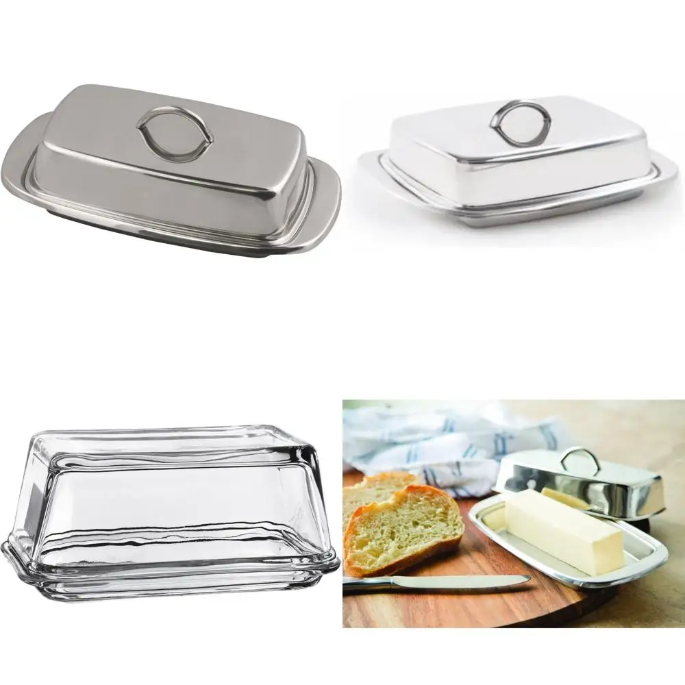 

stainless steel double butter dish with lid, 2 butter stick capacity