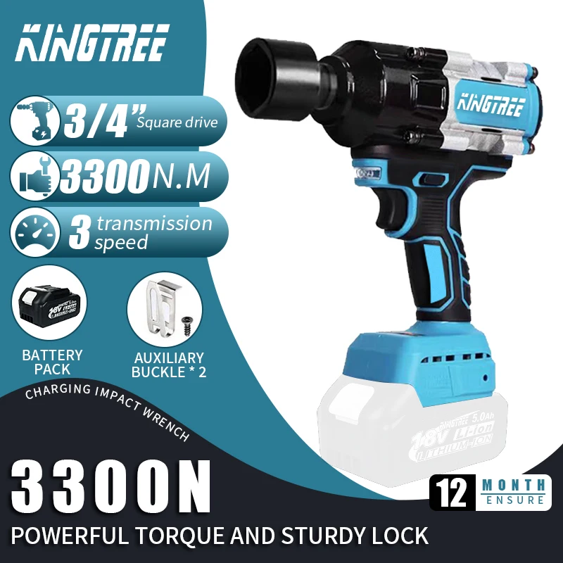 

Kingtree 3300 N.M Torque Brushless Electric Impact Wrench Lithium-Ion Battery For Makita 18V Battery Home DIYS