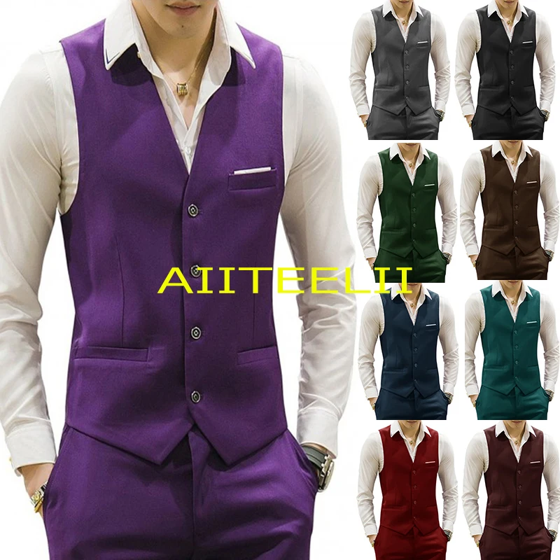 Men's Suit Vest Formal Business Office Work Wear Sleeveless Jacket Wedding Groom Tuxedo Vests for Male Steampunk