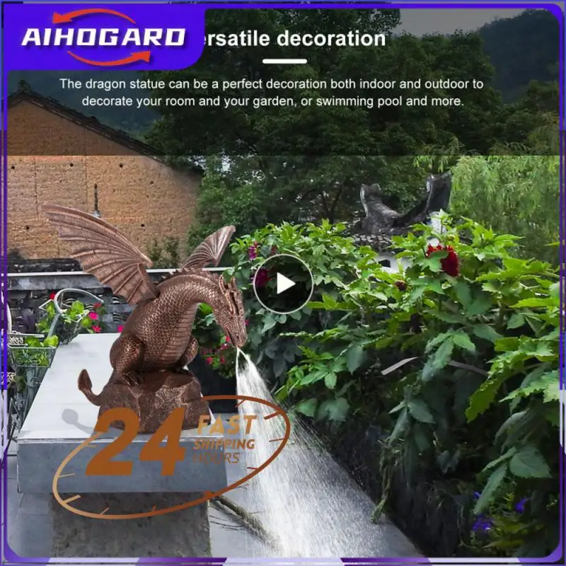 Garden Water Fountain Spray Dragon Water-Breathing Pattern Resin Statue Garden Outdoor Floating Pond Swimming Bird Bath Tools