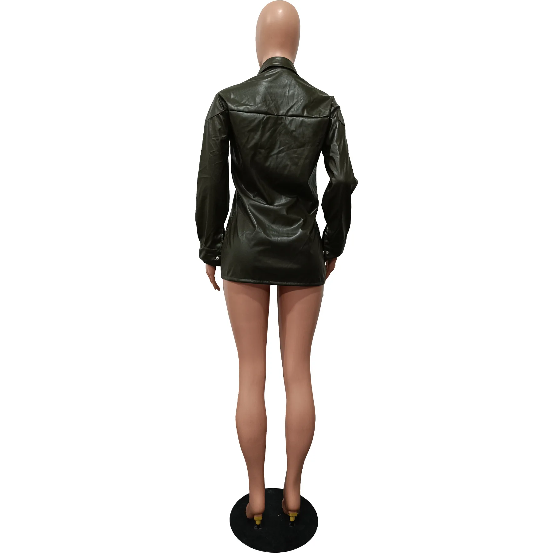 Faux PU หนังผู้หญิงเสื้อเสื้อเปิดลงปกฤดูใบไม้ผลิเสื้อ Y2k Streetwear แจ็คเก็ตเดี่ยว 2025 ทํางานหรูหรา