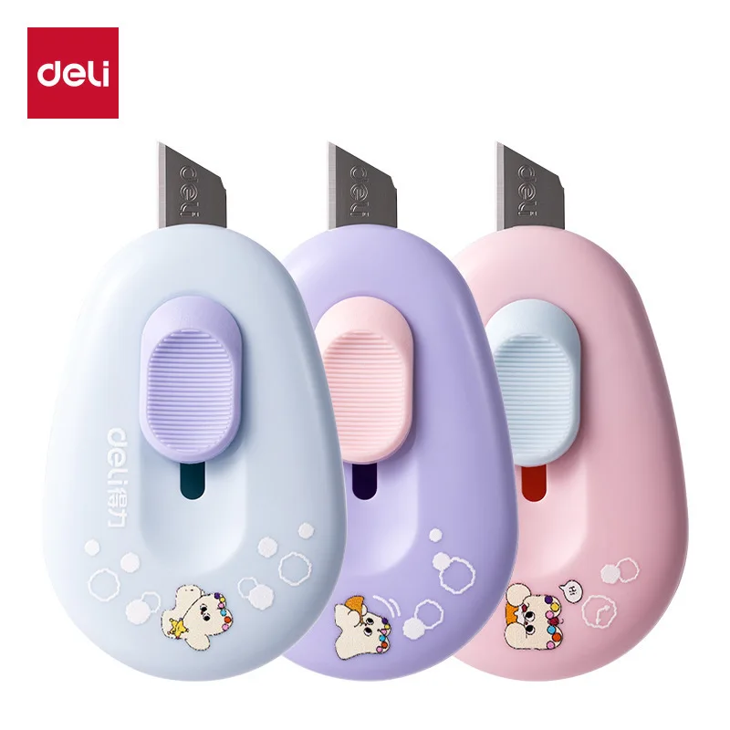 

Deli TD155 Milk Puff Three Color Mini Art Knife Automatic Rebound Unboxing Device Mini Portable SK5 Small Knife