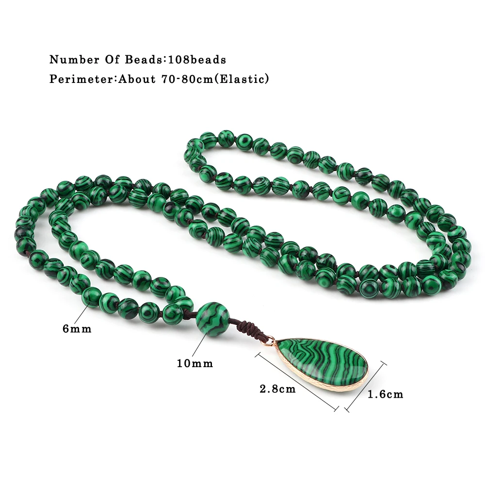 Natural Malachite Stone Beaded Necklaces&Bracelets Women Green Beads Pendants Charms 108 Mala Prayer Necklaces Men Yoga Jewelry