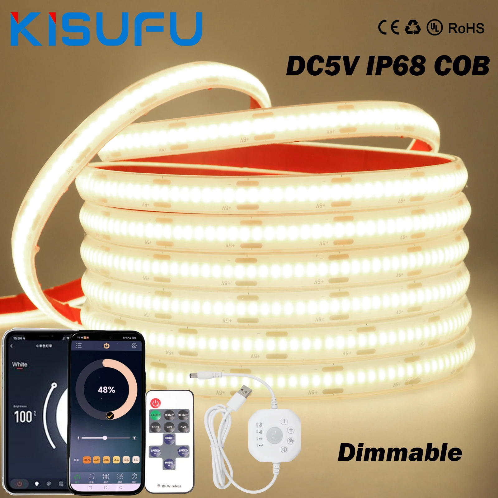 

DC5V умная светодиодная лента с регулируемой яркостью IP68 COB TUYA WIFI/Bluetooth/PIR-датчик/RF комплект 320 светодиодов/M USB гибкая клейкая лента