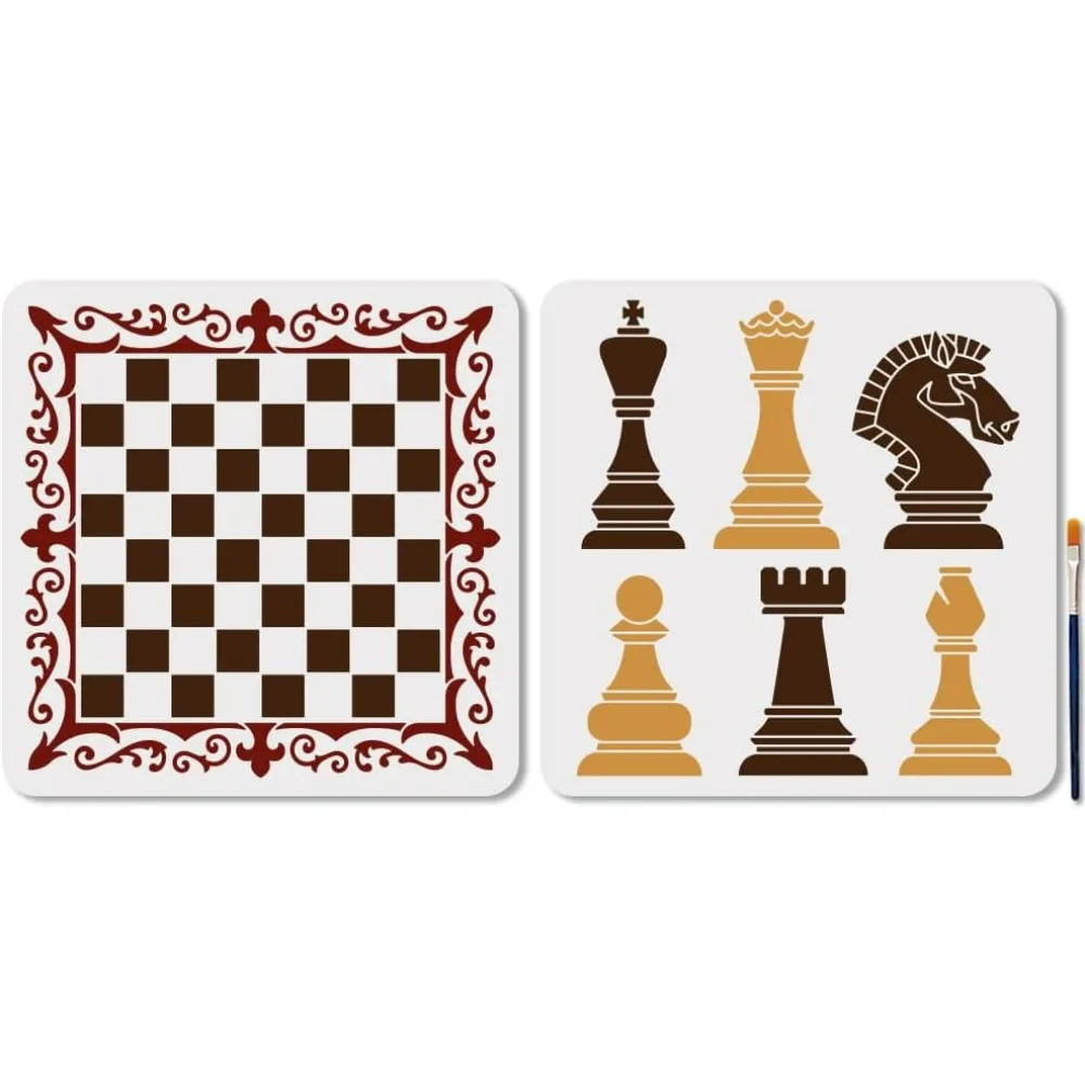 

2Pcs Chess Pieces Stencil Lace Chess Board Art Craft Stencils 11.8×11.8inch Reusable King Queen Knight Template Set