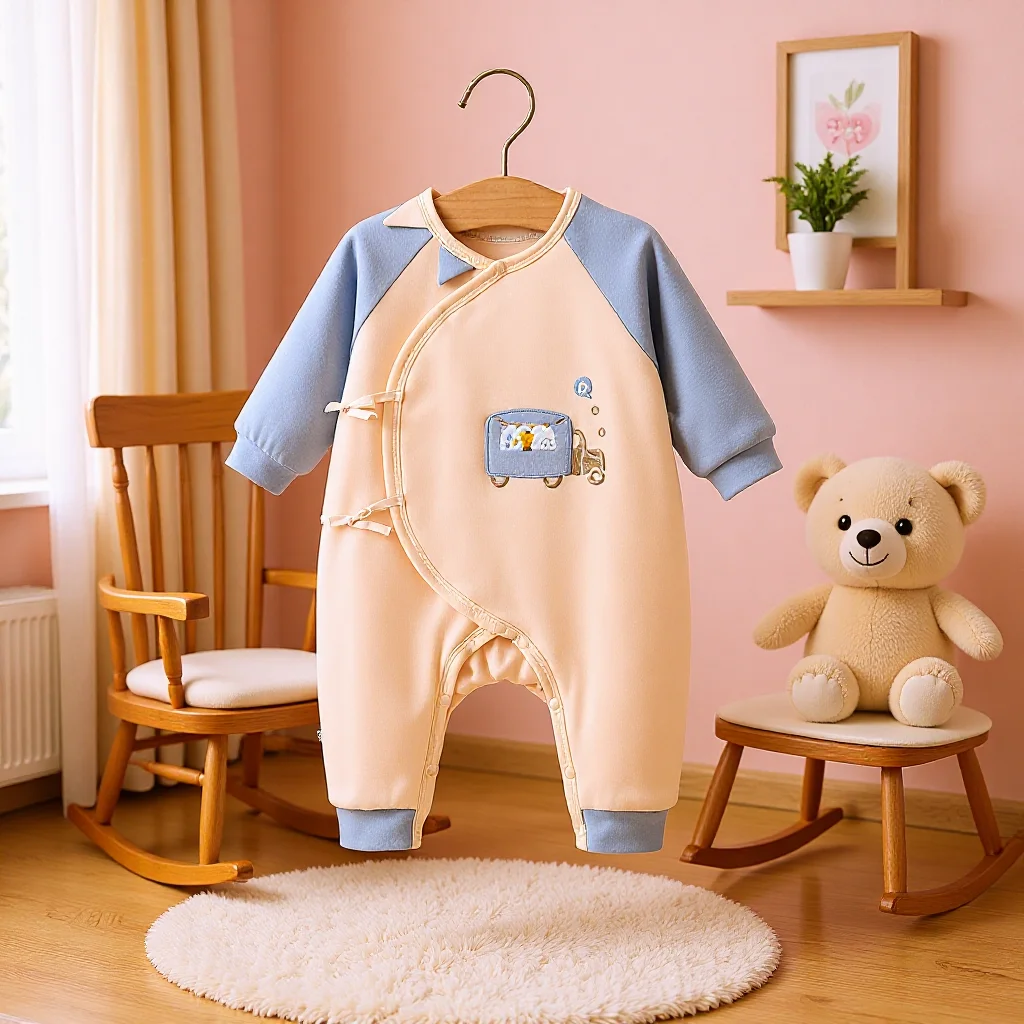 

Baby one-piece suit, down cotton three-layer warm clothes for autumn and winter, warm clothes for newborns