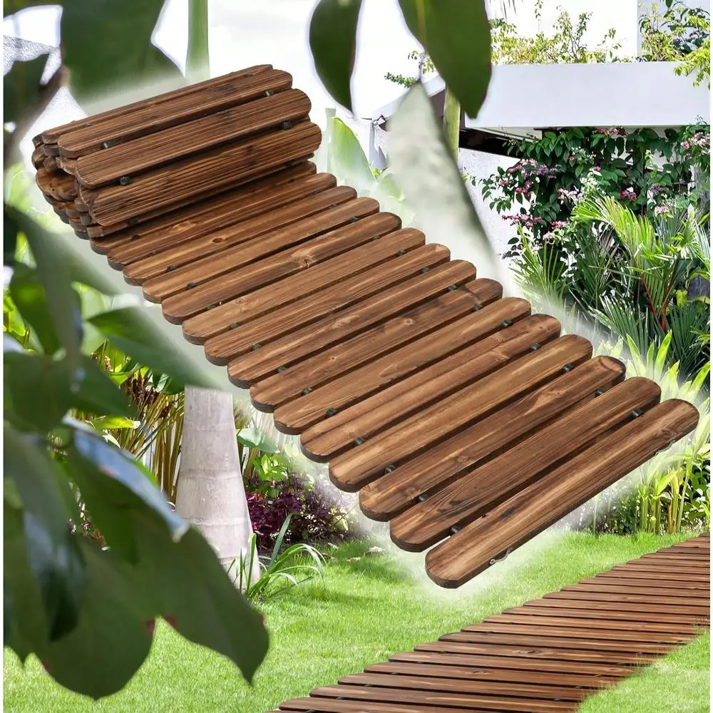 

FT Roll Out Garden Pathway Straight NonSlip Wooden Walkway With Rounded Edges, Instant Outdoor Decoration