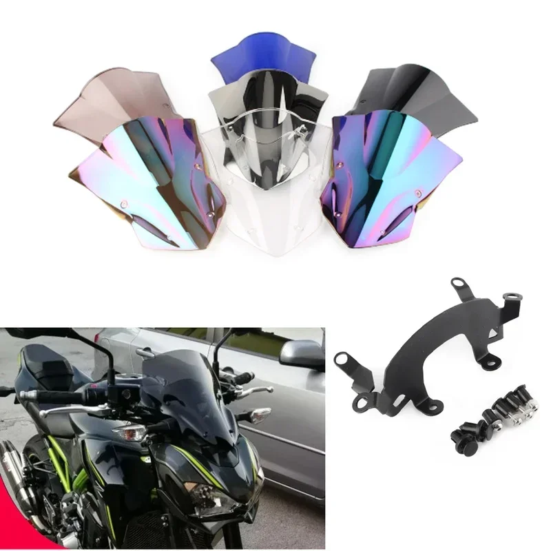شاشة منحرف للرياح للدراجات النارية Kawasaki Z900 2017 2018 2019 واقي منحرف للزجاج الأمامي فقاعة مزدوجة Z 900