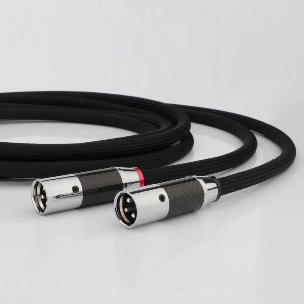 Кабель Hi-Fi XLR между мужчинами и женщинами, микрофонный кабель XLR, черная нейлоновая оплетка из углеродного волокна, аудиофильский сбалансированный соединительный кабель