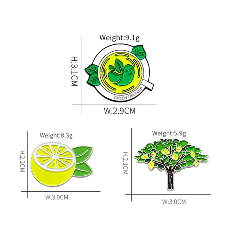 Lemon tree Green tea Enamel Pin Green tea club Brooches for Shirt Lapel Bag Fruit Badge Cartoon Jewelry Gift for Kids Friends