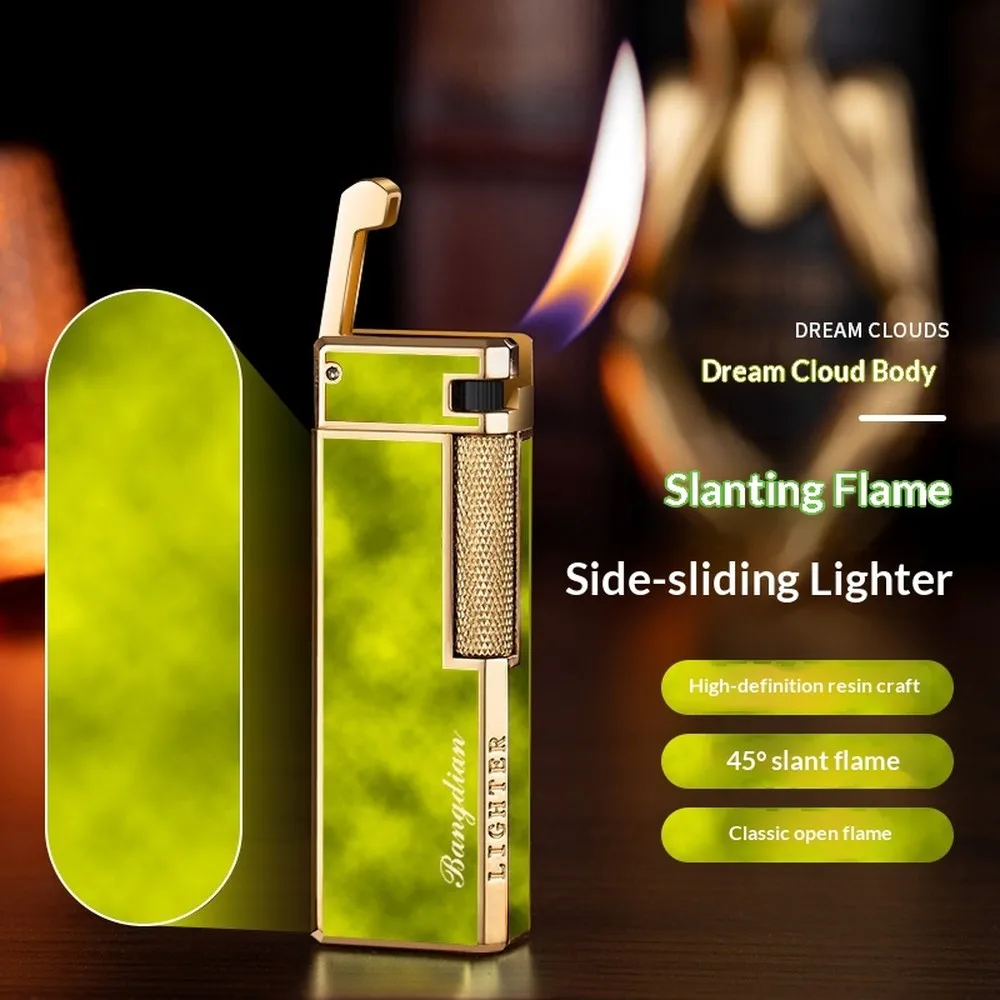 Slant fire cigarette lighting high-end elevator, side sliding, compact retro inflatable fire machine, creative for men
