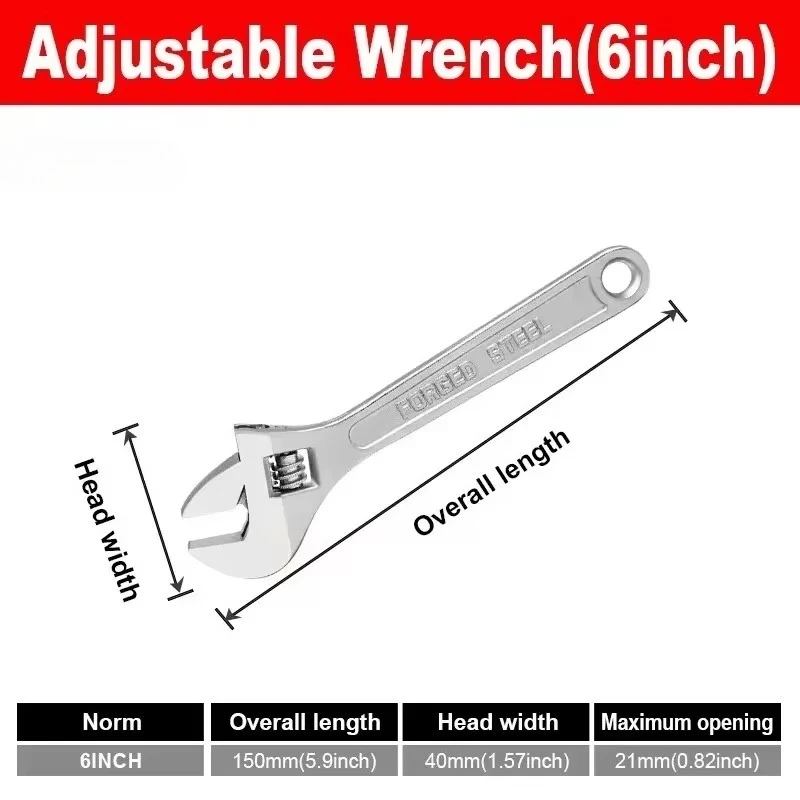 Adjustable Wrench Large Openin Long Handle Universal Spanner Clamp Wrench CR-V Steel Mechanical Workshop Hand Repair Tools